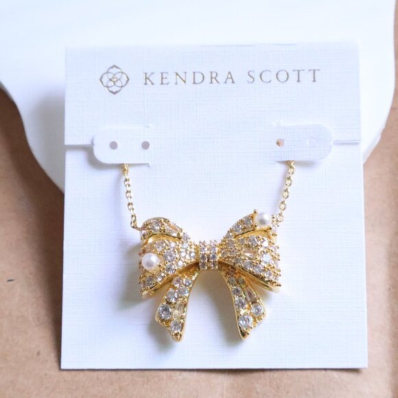 Kendra Scott Bow Necklace | Krista | Gold White Mix - Picture 1 of 2